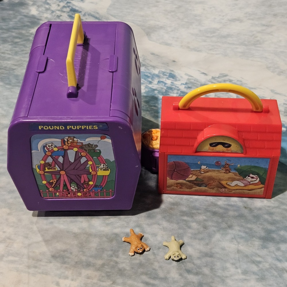 Vintage Pound Puppies Camping Picnic & Amusement Park Playsets +2 Kitten Figures